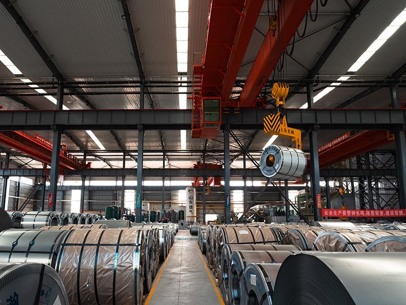 The steel coil is stored in the factory
